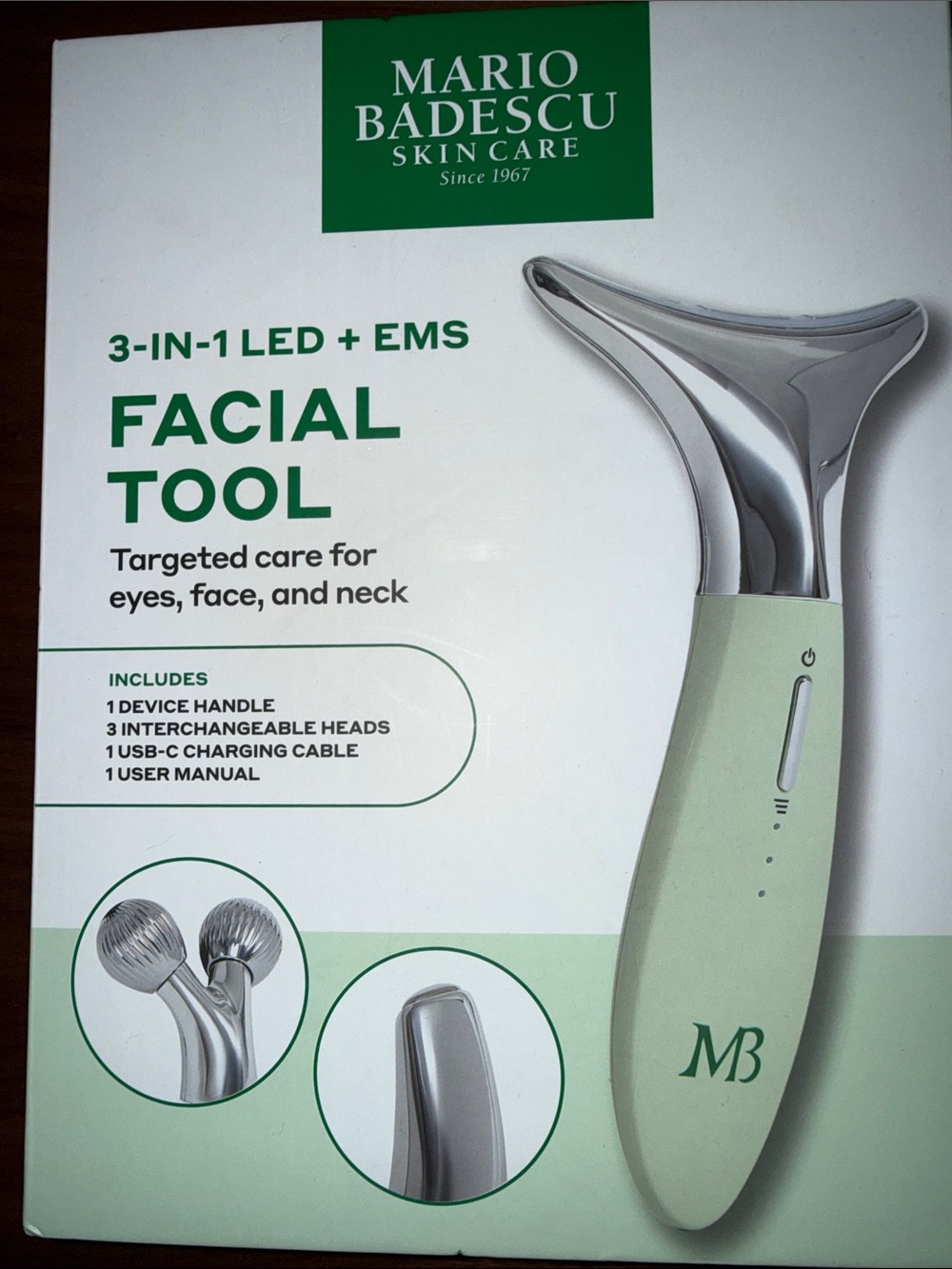 Mario Badescu Mint Green and Silver Facial EMS & LED Tool Instructions
